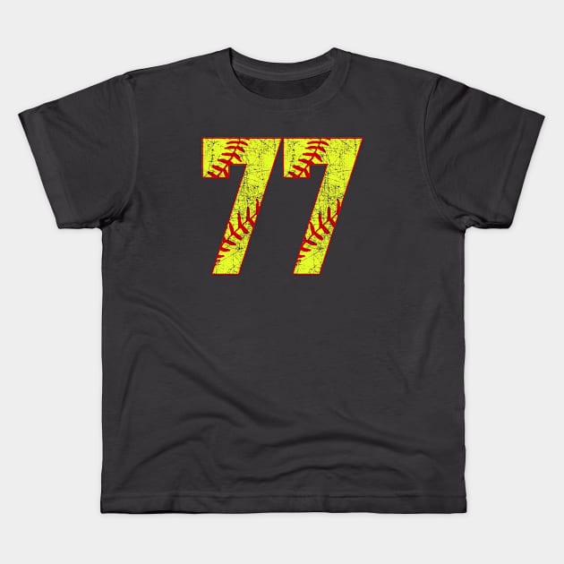 Fastpitch Softball Number 77 #77 Softball Shirt Jersey Uniform Favorite Player Biggest Fan Kids T-Shirt by TeeCreations